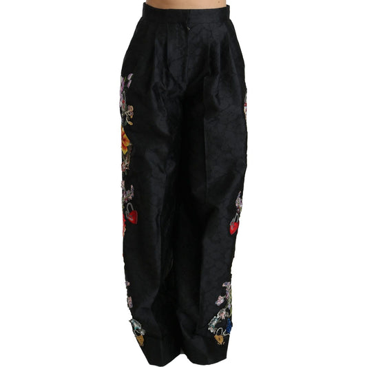 Dolce & Gabbana Black Brocade Floral Sequined Beaded Pants PAN70875-42