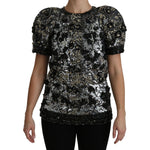 Dolce & Gabbana Black Sequined Crystal Embellished Top Blouse TSH4227-38