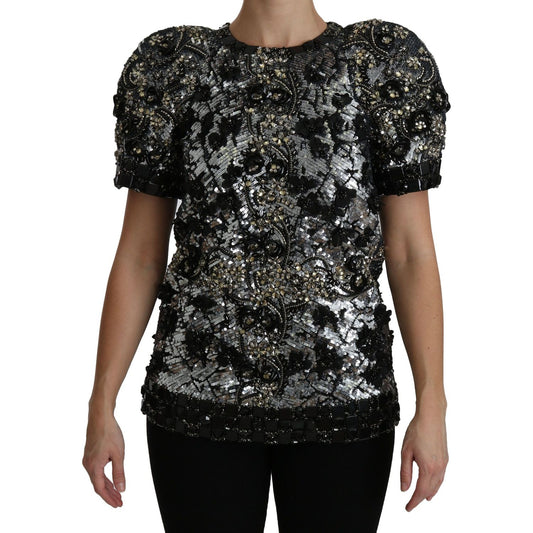 Dolce & Gabbana Black Sequined Crystal Embellished Top Blouse TSH4227-38