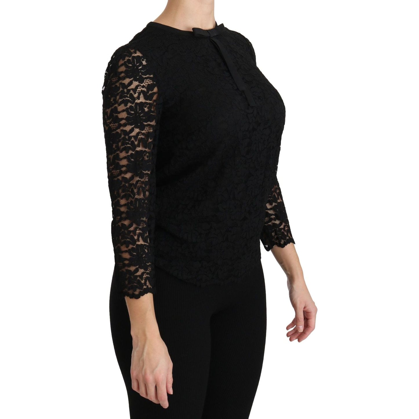 Dolce & Gabbana Black Lace Long Sleeve Nylon Blouse