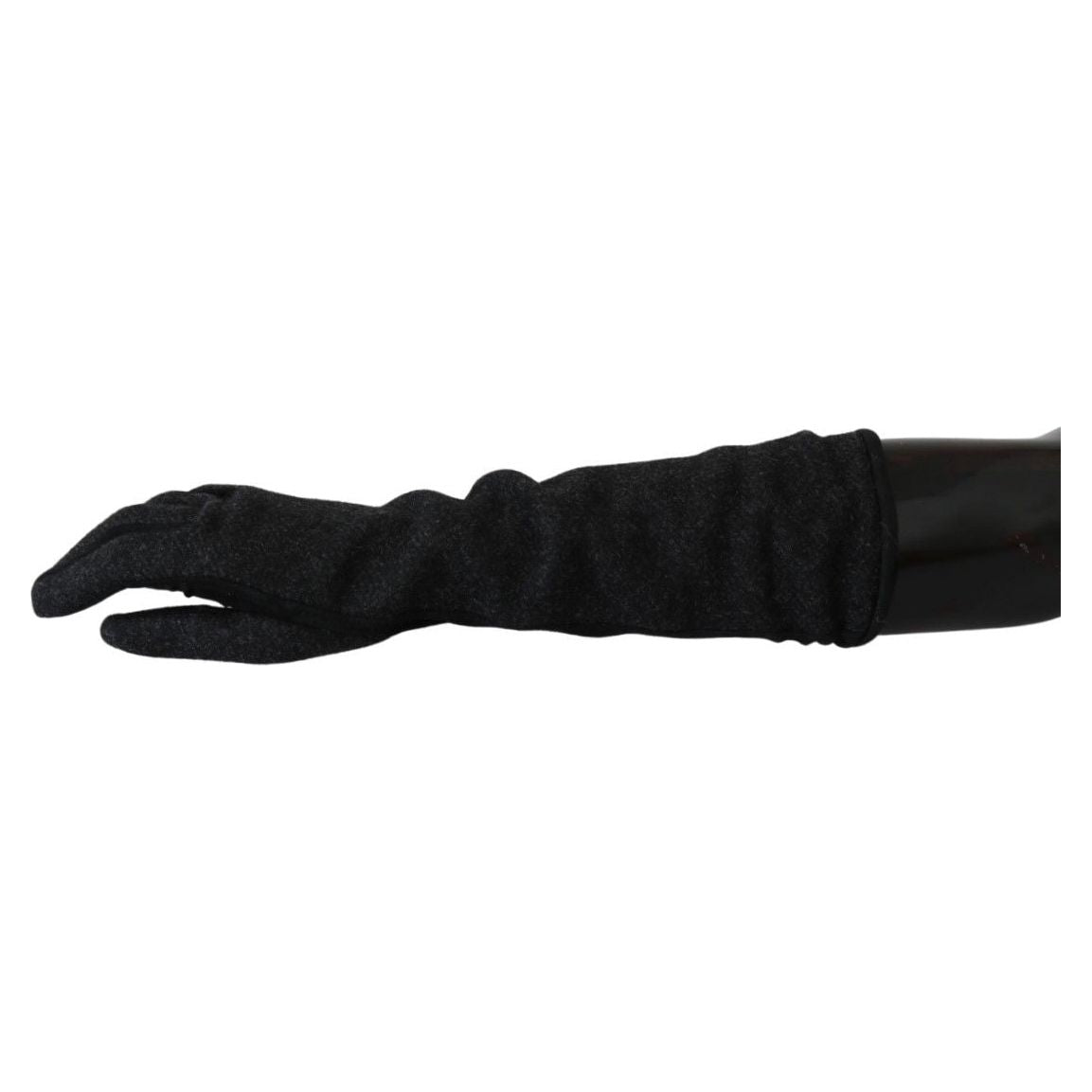 Dolce & Gabbana Black Gray Mid Arm Length Mittens Wool Gloves