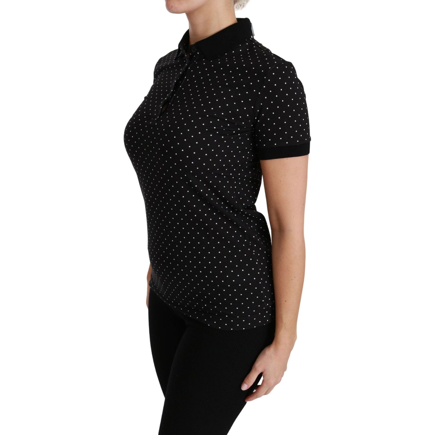 Dolce & Gabbana Black Dotted Collared Polo Shirt Cotton Top