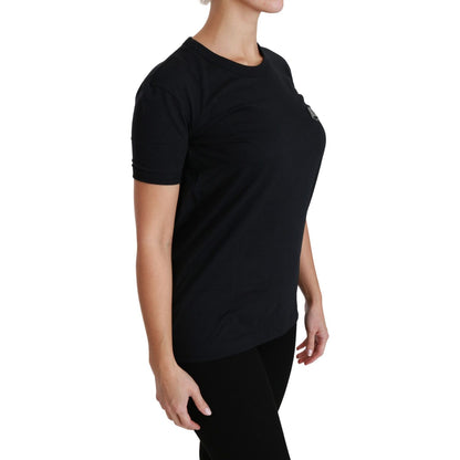 Dolce & Gabbana Blue Amore Patch Crewneck Cotton Top T-shirt