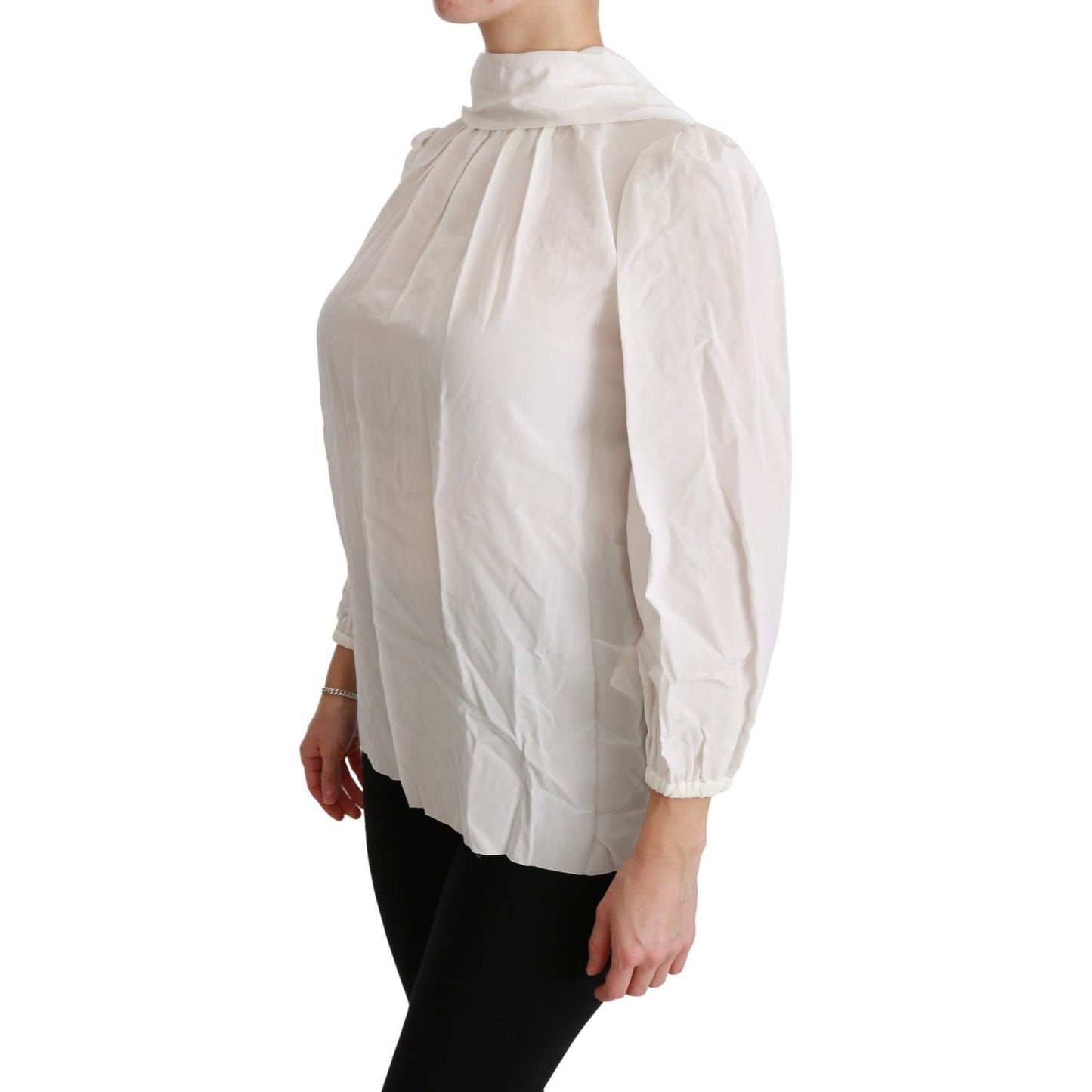 Dolce & Gabbana White Turtle Neck Blouse Shirt Silk Top