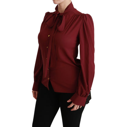 Dolce & Gabbana Maroon Long Sleeve Shirt Blouse Silk Top
