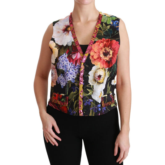 Dolce & Gabbana Multicolor Floral Sleeveless Waistcoat Top Vest TSH4501-40