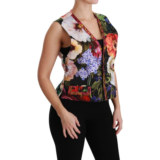 Dolce & Gabbana Multicolor Floral Sleeveless Waistcoat Top Vest TSH4501-40