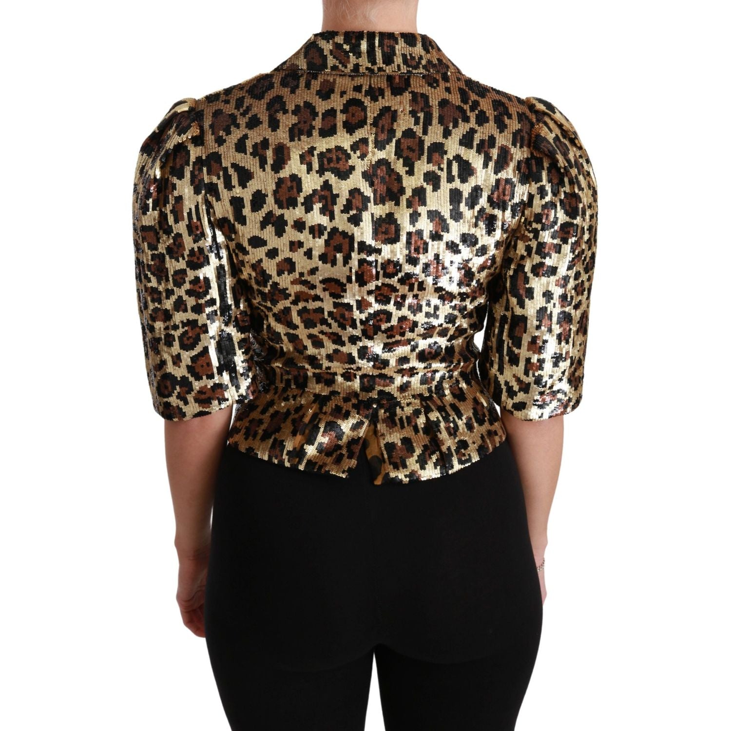Dolce & Gabbana Blazer Gold Leopard Sequined Jacket