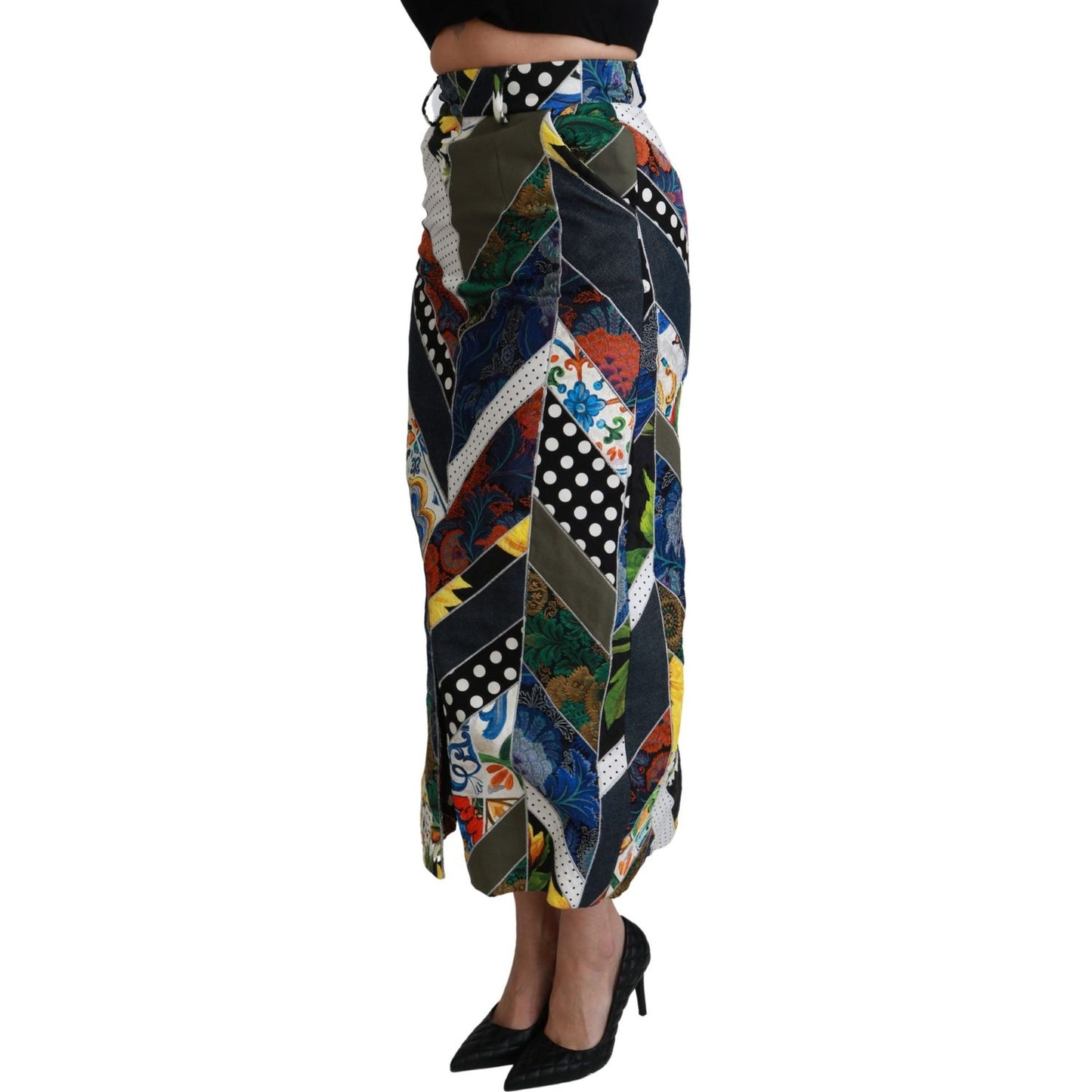 Dolce & Gabbana Multicolor Silk Geometric High Waist Maxi Skirt