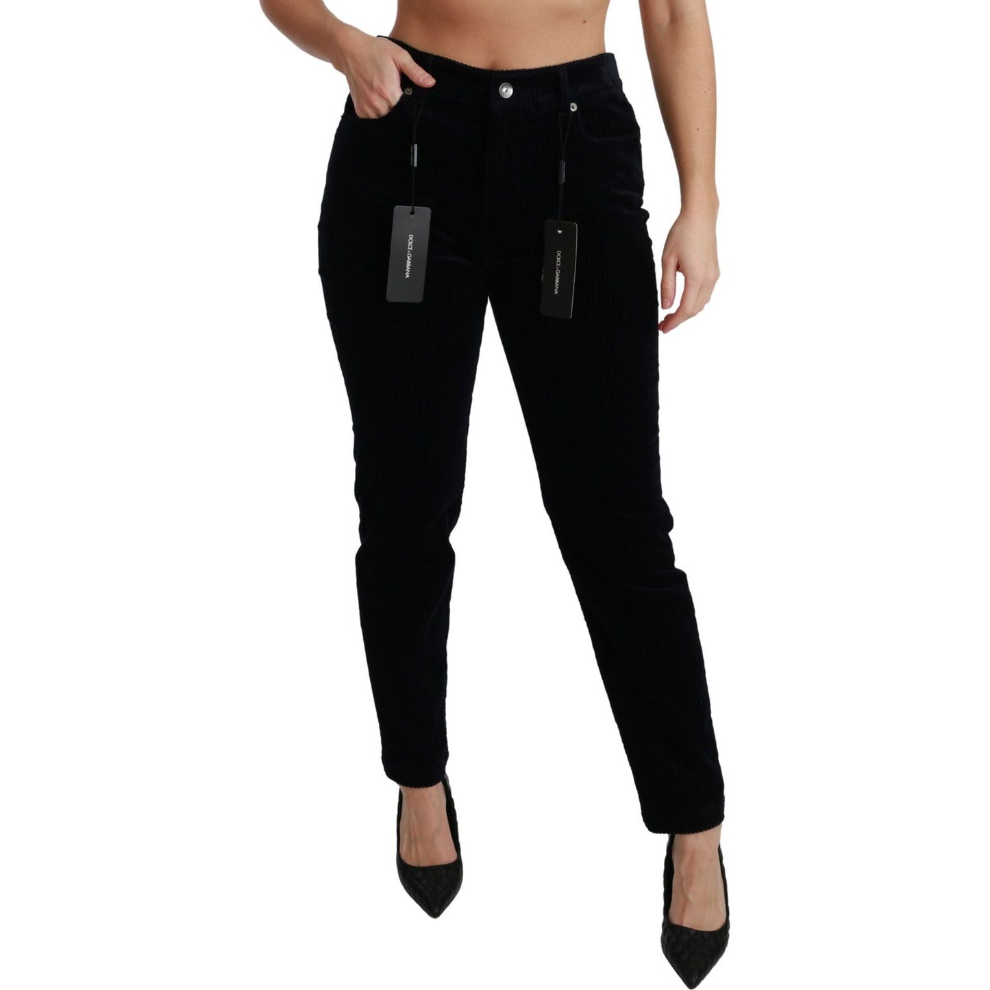 Dolce & Gabbana Blue Corduroy Mid Waist Skinny Pants Jeans Jeans & Pants