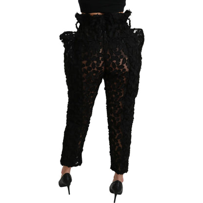Dolce & Gabbana Black Floral Lace Tapered High Waist Pants Jeans & Pants