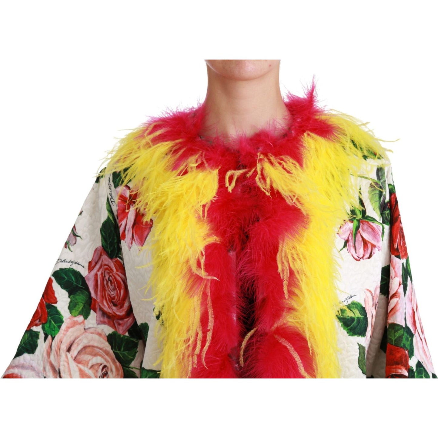 Dolce & Gabbana White Floral Coat Capte Fur Roses Jacket Coats & Jackets