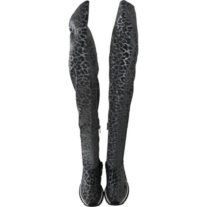 Dolce & Gabbana Gray Leopard High Top Sneakers Booties Shoes