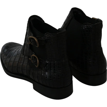 Dolce & Gabbana Black Crocodile Leather Derby Boots Shoes