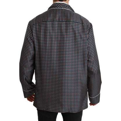 Dolce & Gabbana Navy Blue Patterned Double Breasted Coat Jacket Coats & Jackets