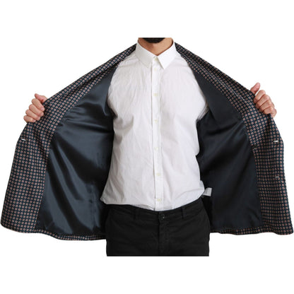 Dolce & Gabbana Navy Blue Patterned Double Breasted Coat Jacket Coats & Jackets
