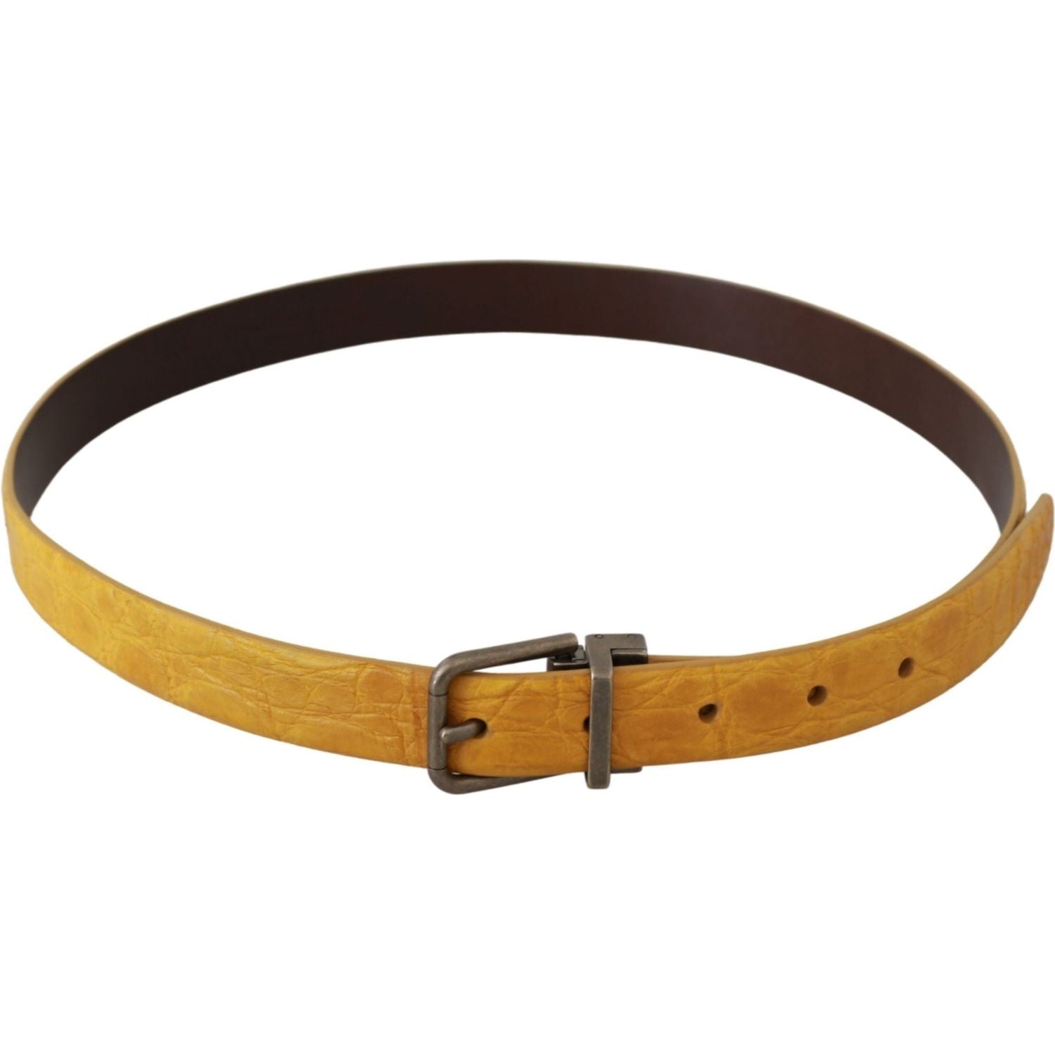 Dolce & Gabbana Yellow Exotic Skin Leather Grey Buckle Belt