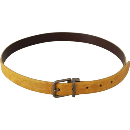 Dolce & Gabbana Yellow Exotic Skin Leather Grey Buckle Belt Belt