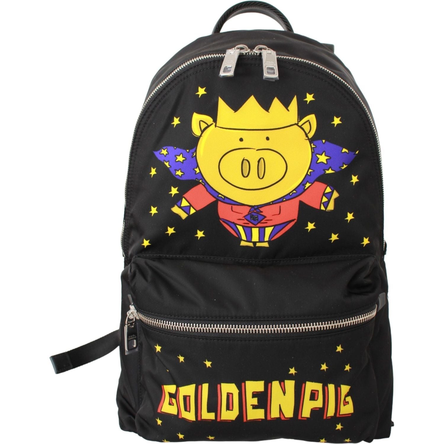 Dolce & Gabbana Black Golden Pig of the Year School Backpack