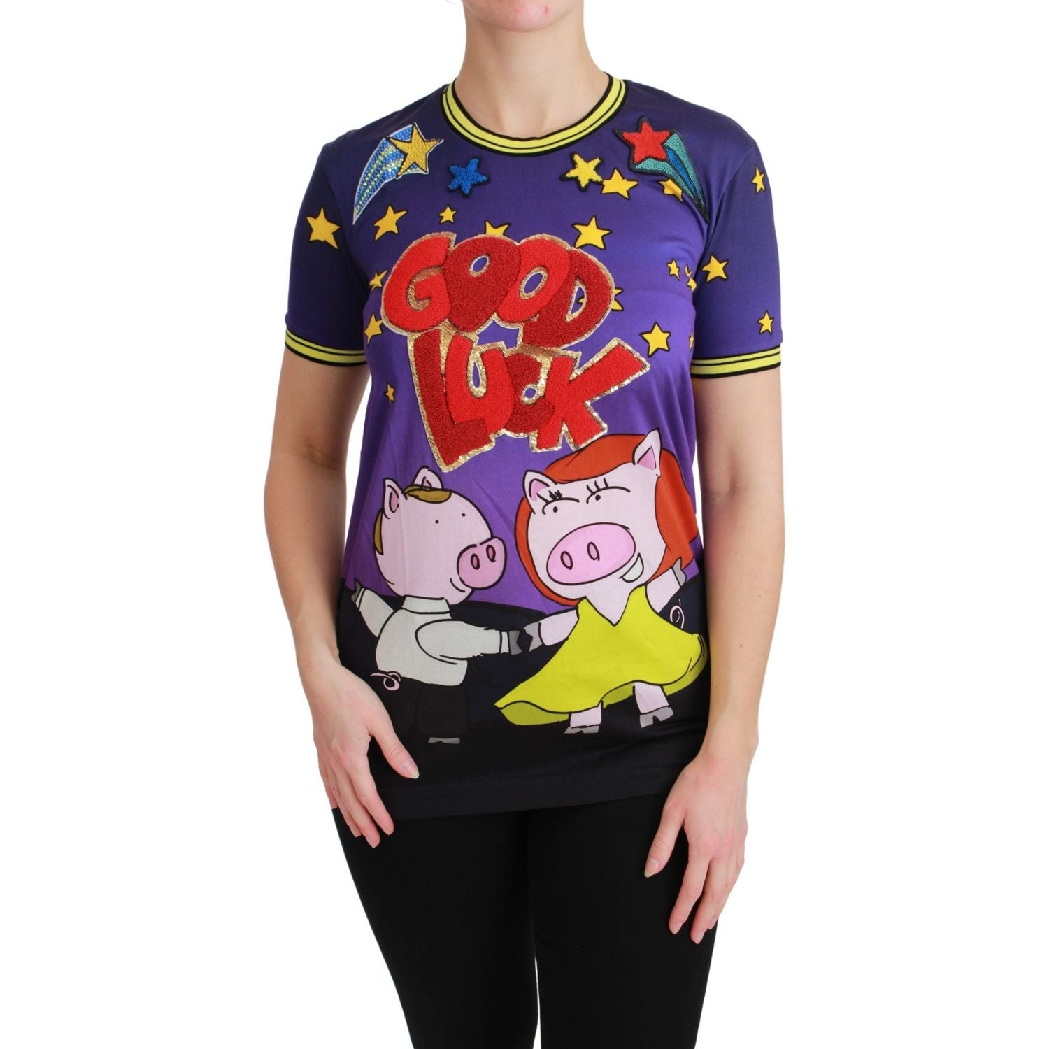 Dolce & Gabbana Purple YEAR OF THE PIG Top Cotton T-shirt