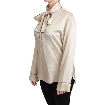 Dolce & Gabbana Beige Sleeve Top Queen Silk Satin Blouse