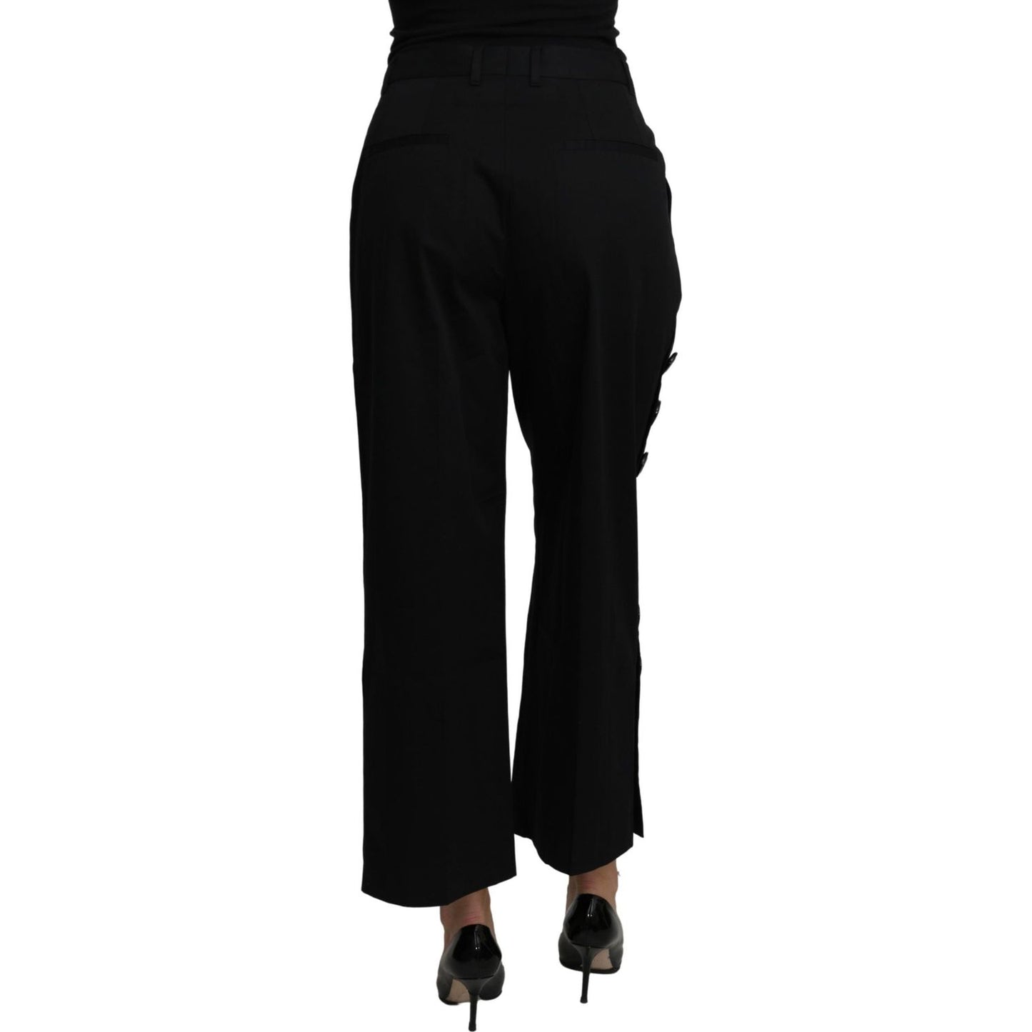 Dolce & Gabbana Black High Waist Cropped Cotton Stretch Pants Jeans & Pants