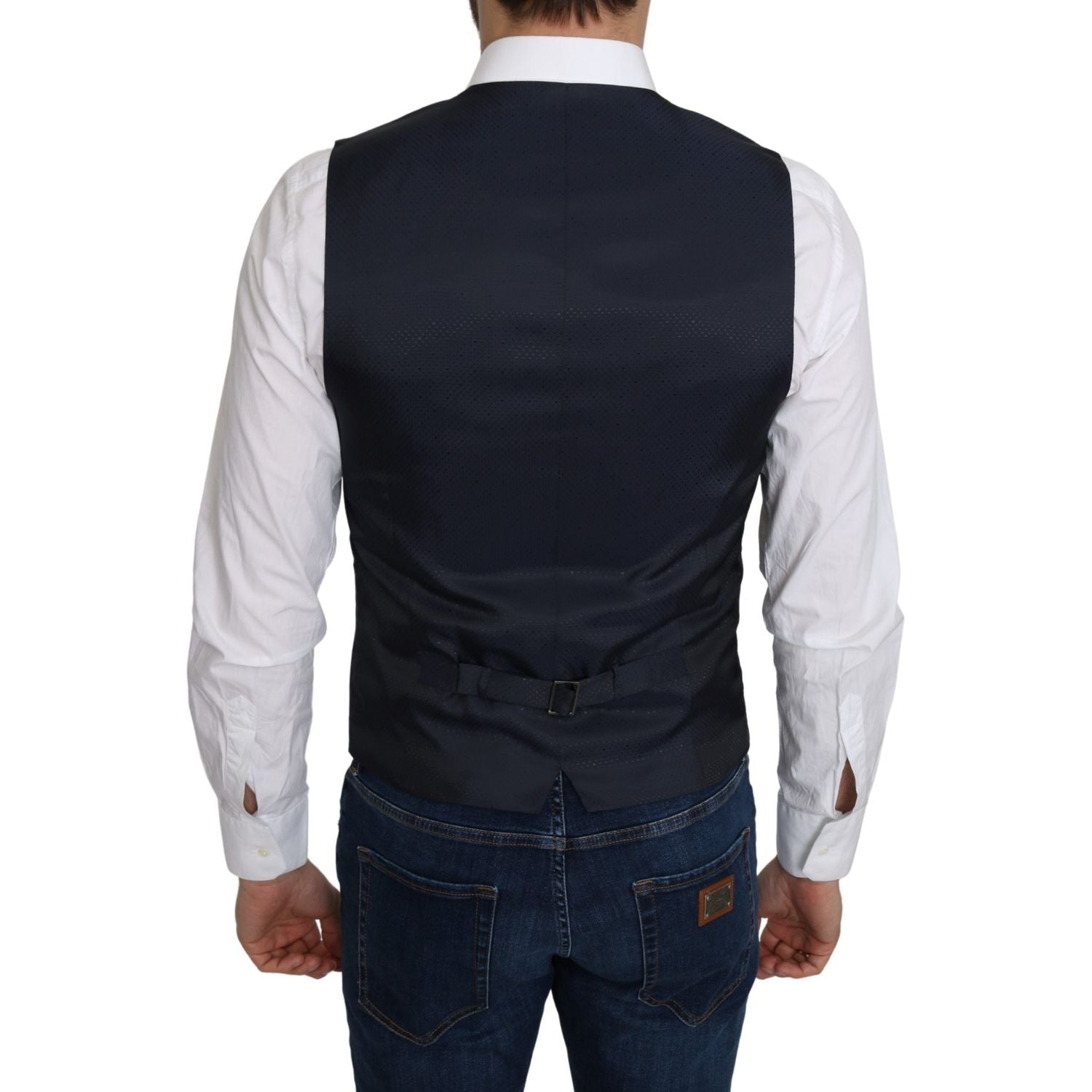 Dolce & Gabbana Blue Silk Romb Pattern Formal Coat Vest
