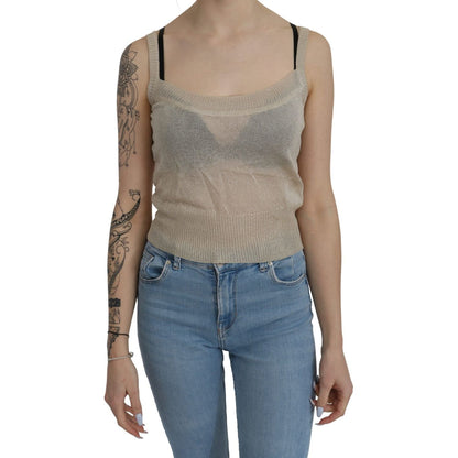 BYBLOS Beige Sleeveless Spaghetti Strap Tank See Through Top