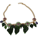Dolce & Gabbana Green Leaves Gold Brass Crystal Flower Pendant Necklace SMY10075