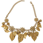 Dolce & Gabbana Green Leaves Gold Brass Crystal Flower Pendant Necklace SMY10075