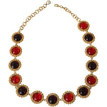 Dolce & Gabbana Red Purple Crystal Floral Chain Statement Gold Brass Necklace SMY10083