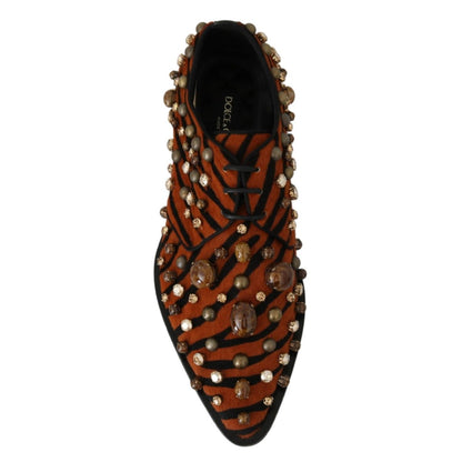 Dolce & Gabbana Orange Pony Hair Crystal Dress Broque Shoes