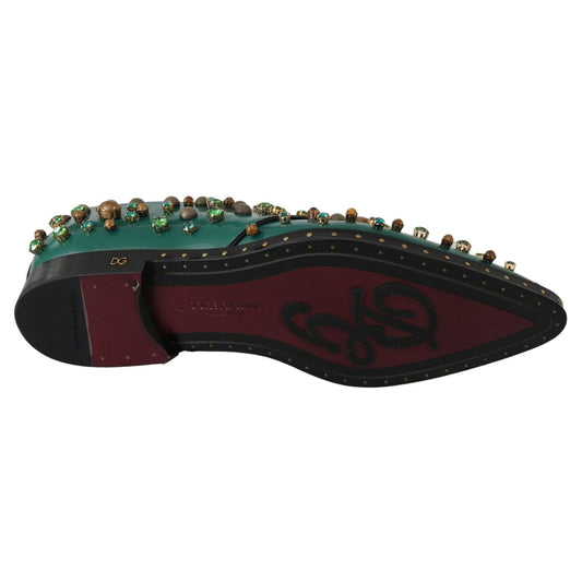 Dolce & Gabbana Green Leather Crystal Dress Broque Shoes