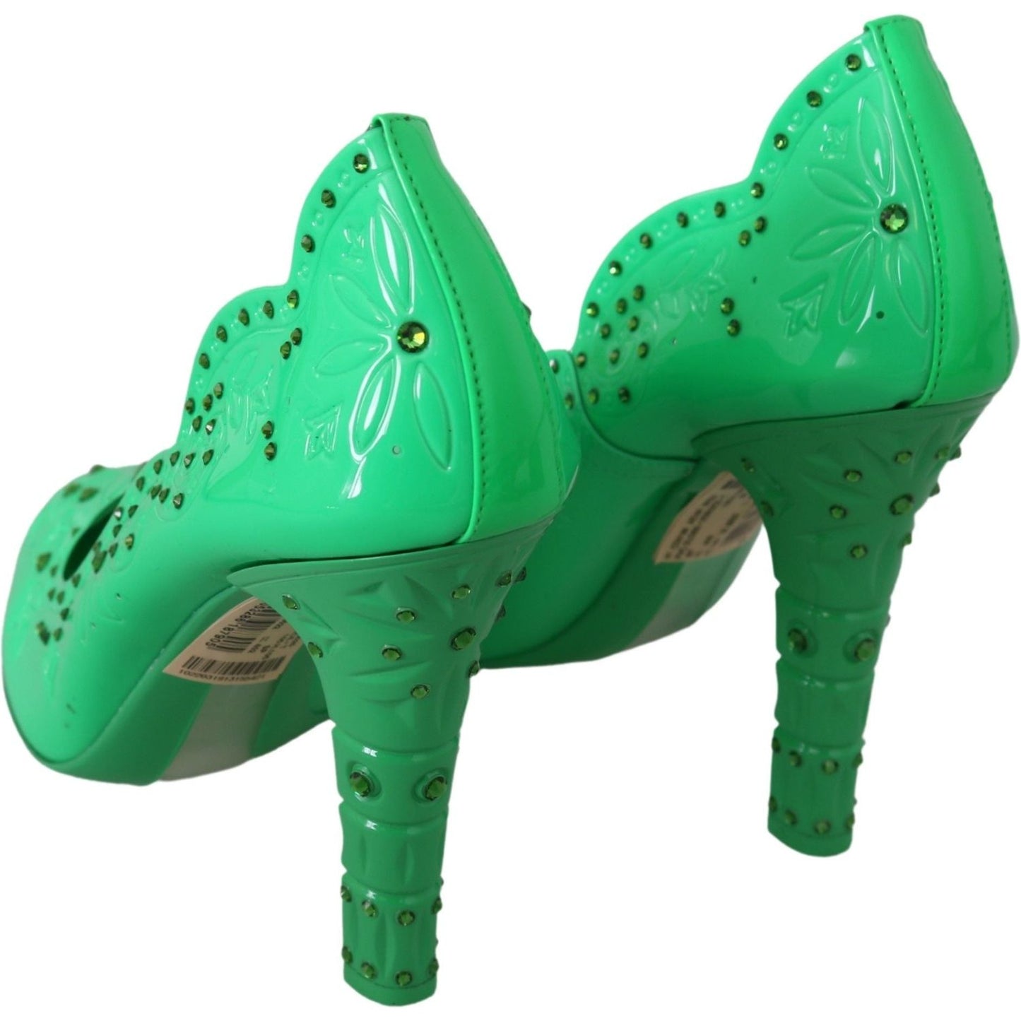 Dolce & Gabbana Green Crystal Floral Heels CINDERELLA Shoes LA7271-40
