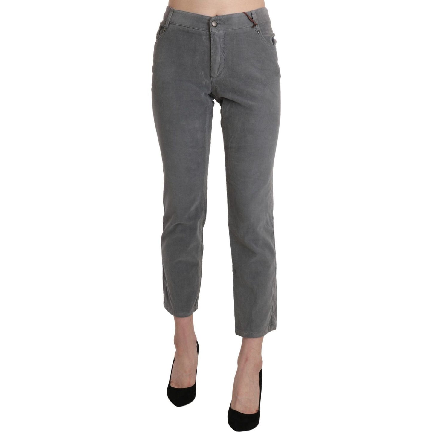 Ermanno Scervino Gray Cropped Cotton Stretch Trouser Pants