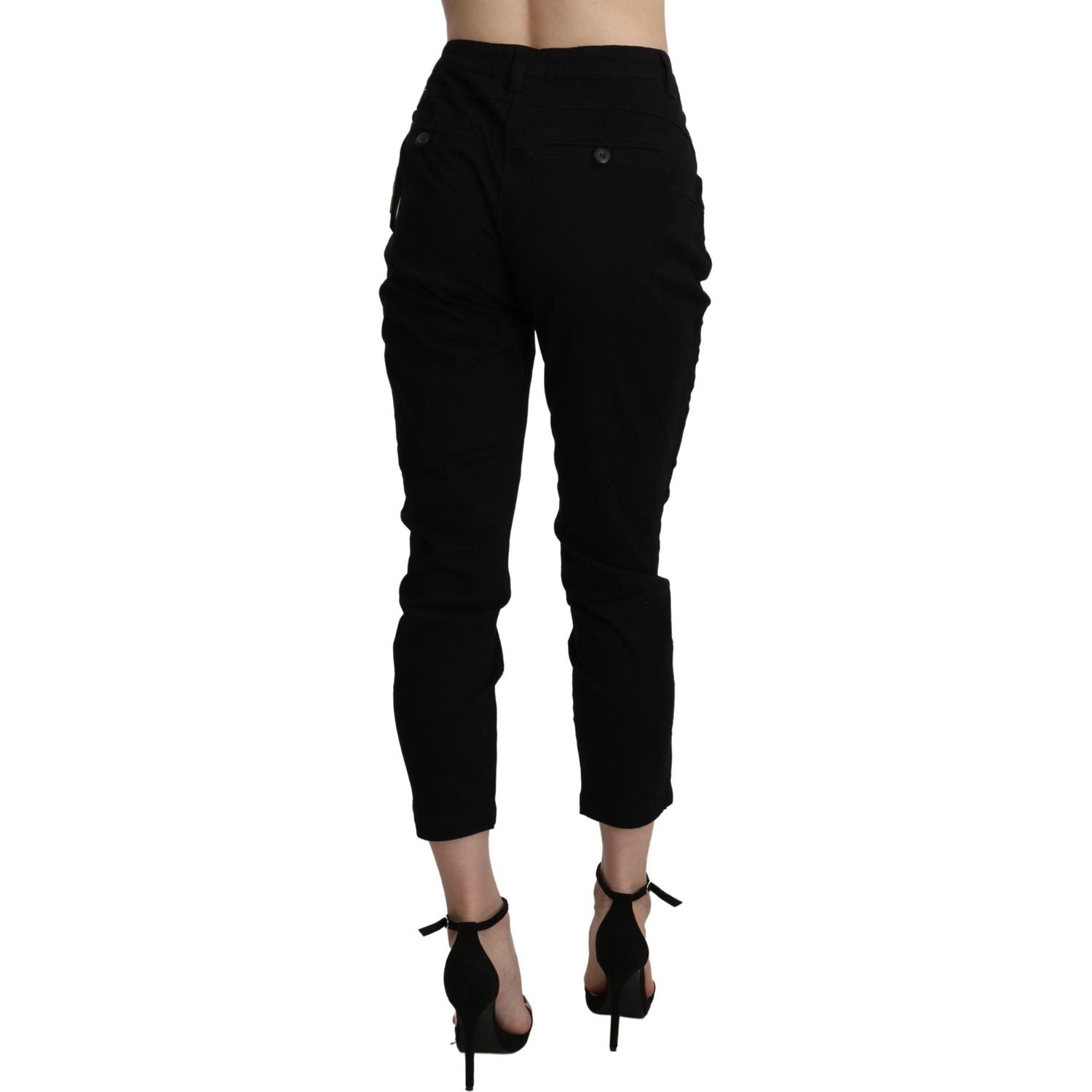 Acht Black High Waist Skinny Cropped Cotton Capri Pant