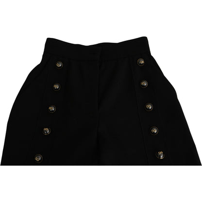Dolce & Gabbana Black Wide Wool Leg Cropped Trouser Pant Jeans & Pants