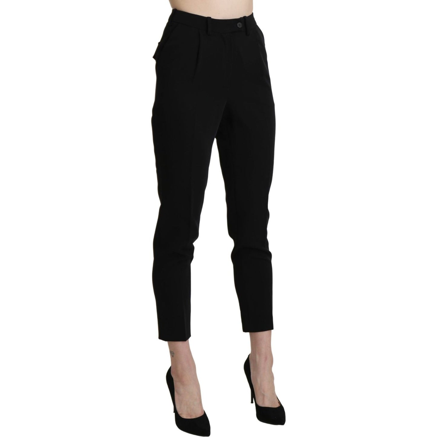 BENCIVENGA Black High Waist Skinny Cropped Dress Trouser Pant Jeans & Pants