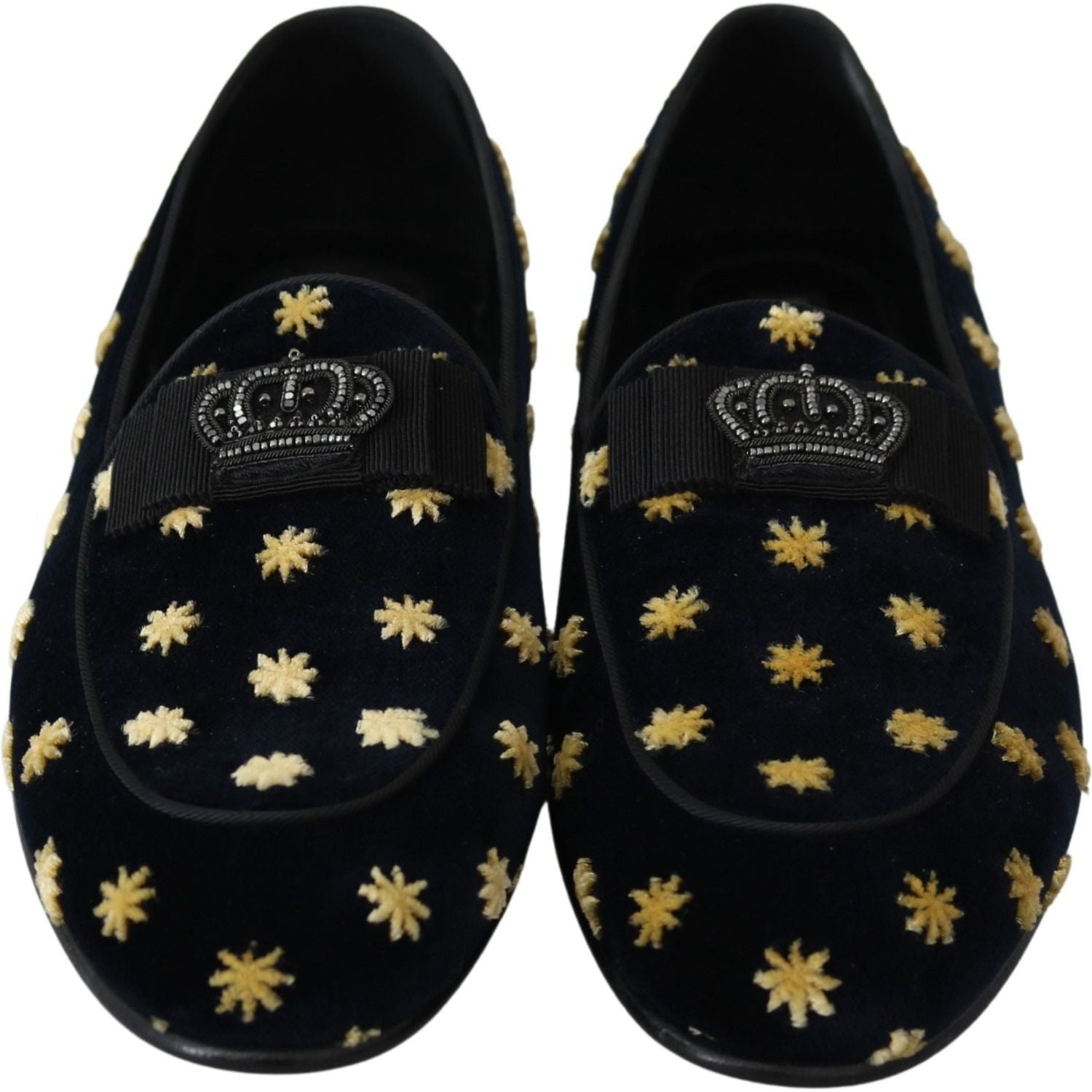 Dolce & Gabbana Blue Velvet Crown Slippers Loafers Shoes