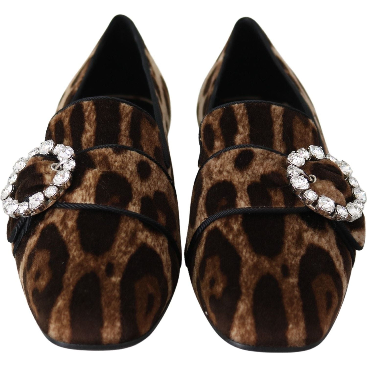 Dolce & Gabbana Brown Leopard Print Crystals Loafers Flats Shoes