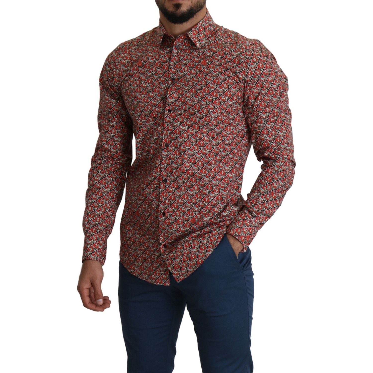 Dolce & Gabbana Red Printed Knight Formal Dress MARTINI Shirt