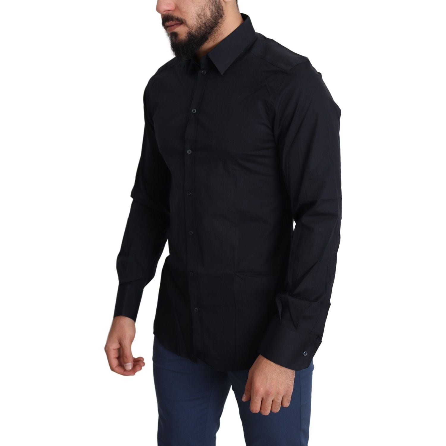 Dolce & Gabbana Blue Cotton Formal GOLD Dress Shirt