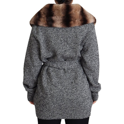 Dolce & Gabbana Gray Cardigan Fur Coat Cashmere Jacket
