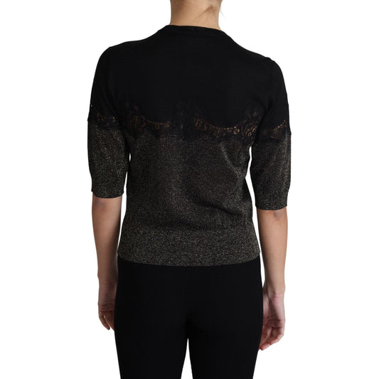 Dolce & Gabbana Black Shiny Lurex Lace Insert Pullover Top TSH5710-36