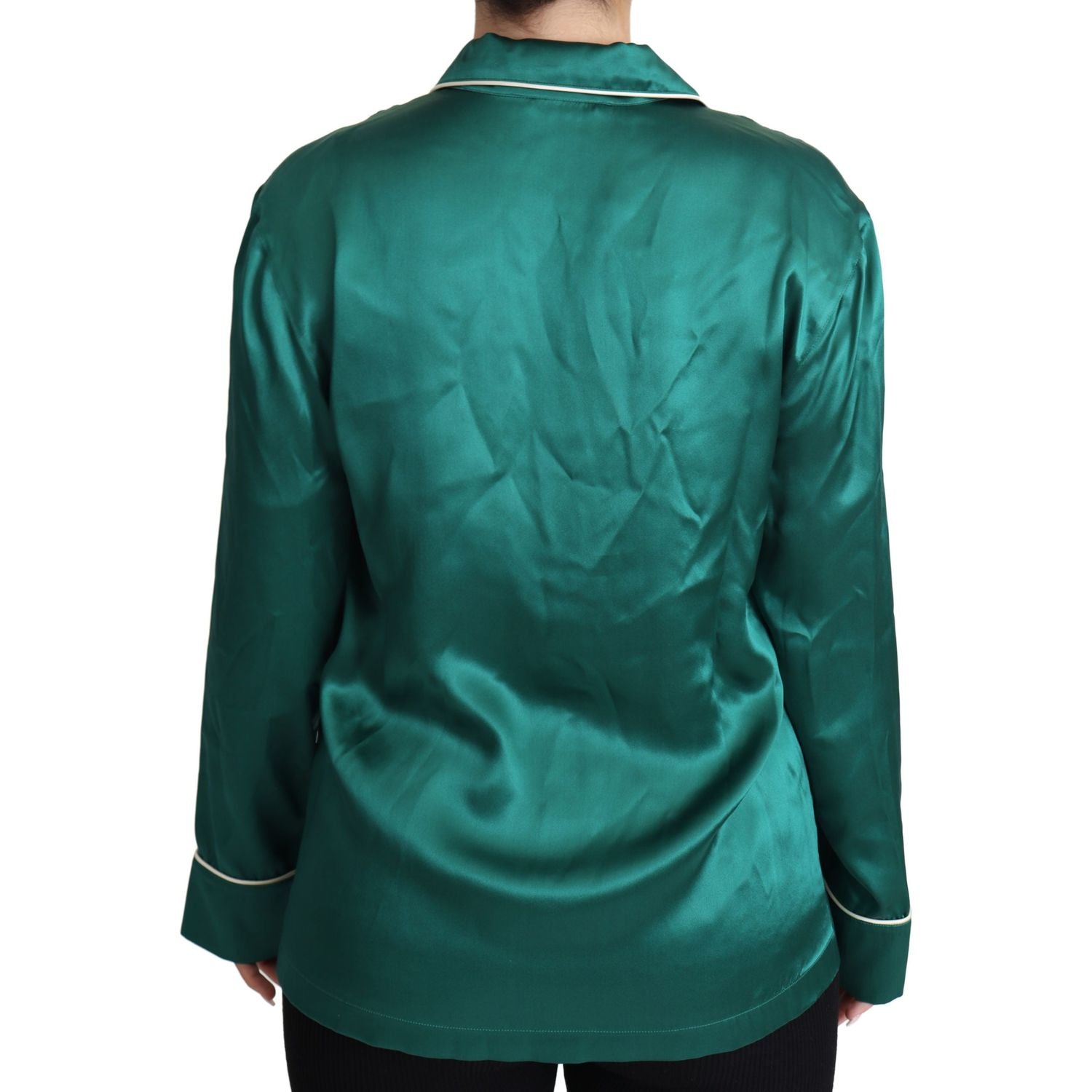 Dolce & Gabbana Green Pyjama Blouse Silk Lounge Sleepwear Top