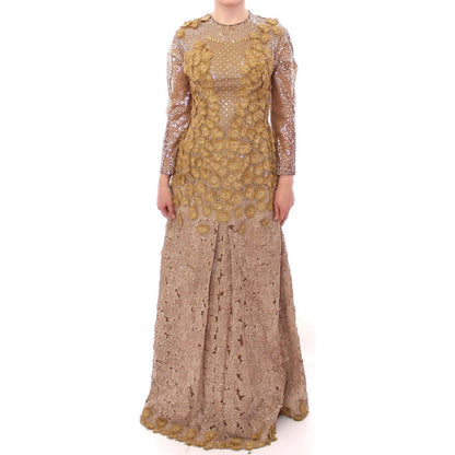 Lanre Da Silva Ajayi GOLD Long Lace Maxi Crystal Dress