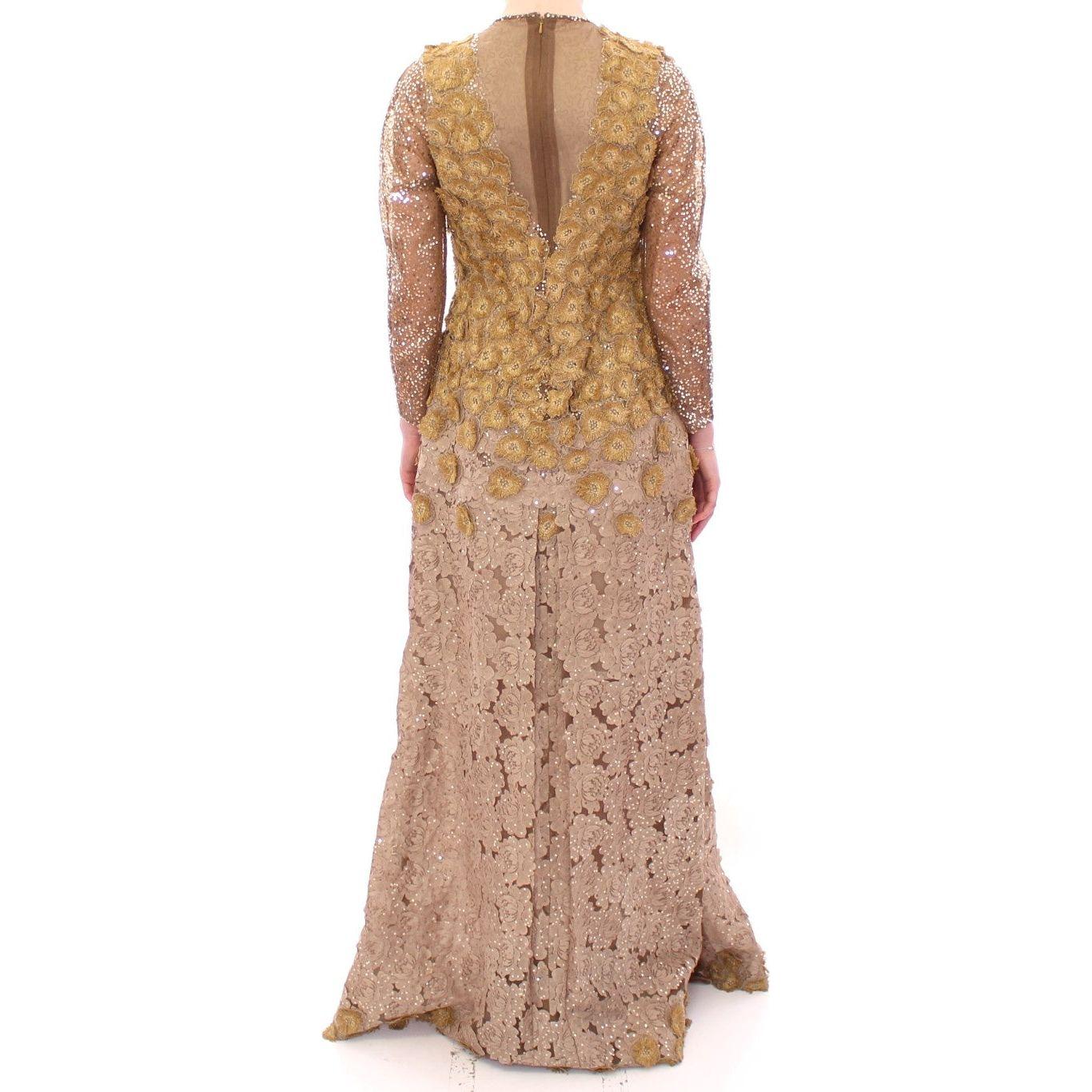 Lanre Da Silva Ajayi GOLD Long Lace Maxi Crystal Dress