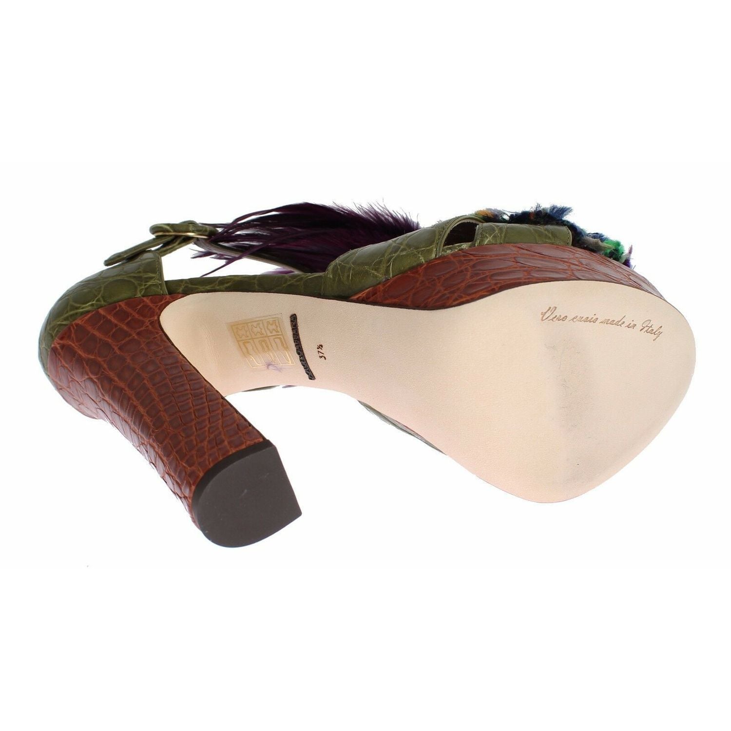 Dolce & Gabbana Green Leather Crystal Platform Sandal Shoes