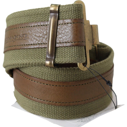 Ermanno Scervino Green Leather Rustic Bronze Buckle Army Belt Belt