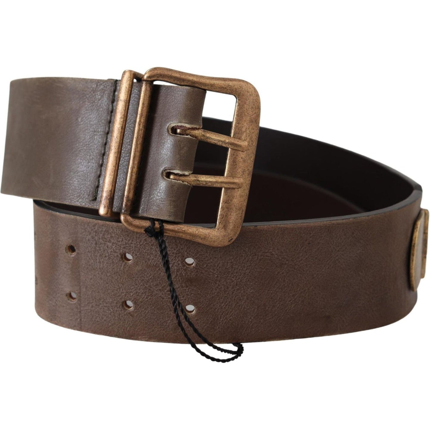 Ermanno Scervino Brown Leather Wide Bronze Buckle Waist Belt Belt